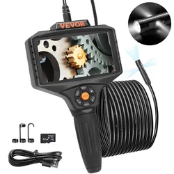 VEVOR Endoskopkamera Dreifachlinse 5" IPS-Bildschirm 854x480 Inspektionskamera 5m Kabel Rohrkamera 5000mAh Akku für 5-6Std. Kanalkamera IP67 Endoskop 180°Drehbar Automotoren Abwasserkanäle HVAC-Kanäle