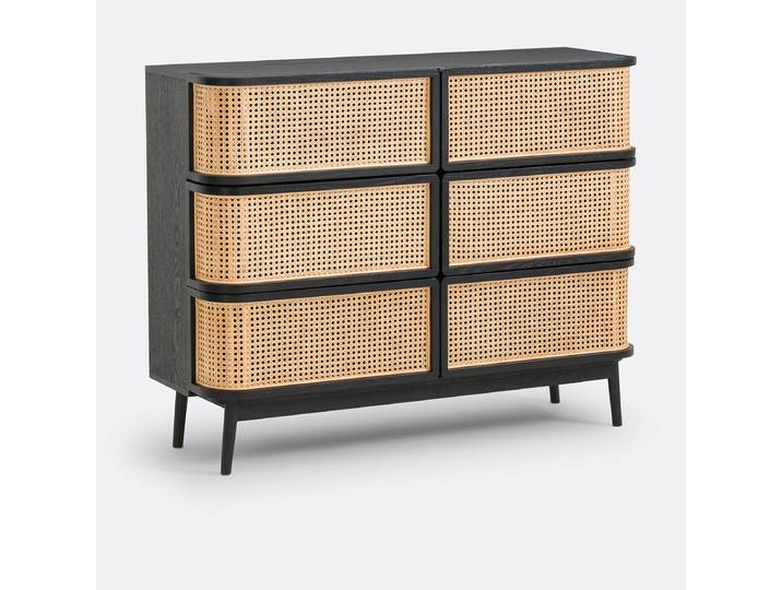 LA REDOUTE Commode 6 tiroirs en cannage Laora Noir