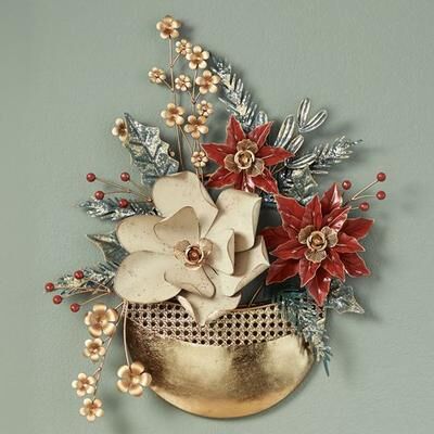Touch of Class Christmas Floral Wall Pocket Red , Red