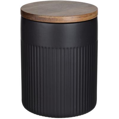 Vorratsdose "REFIA", schwarz, H:15,5cm Ø:12cm, Keramik, Massivholz, Silikon, SCHÖNER WOHNEN-KOLLEKTION, Lebensmittelaufbewahrungsbehälter, Vorratsdose, Aufbewahrungsdose für Lebensmittel mit Akazienholz-Deckel, luftdicht