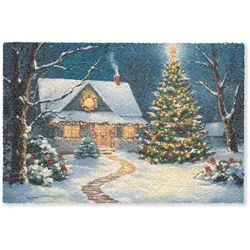 FUSSMATTE Weihnachten - Weihnachtsbaum - Winter - Zuhause - Schnee Schmutzfänger 120x80 cm