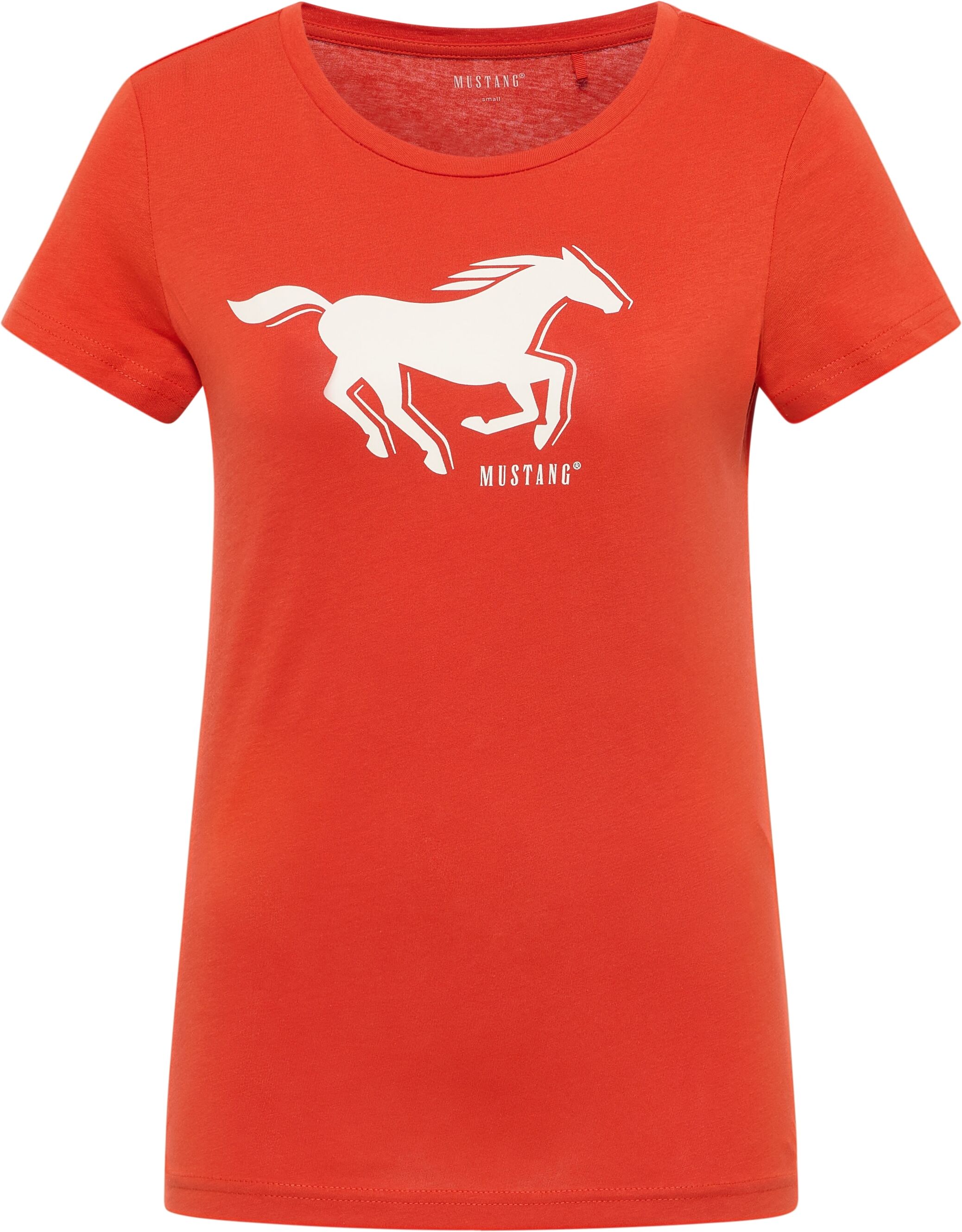 Kurzarmshirt MUSTANG "Damen Style Loa", Damen, Gr. XS, rot, Jersey, 100% Baumwolle, Rundhals, Shirts Kurzarmshirt