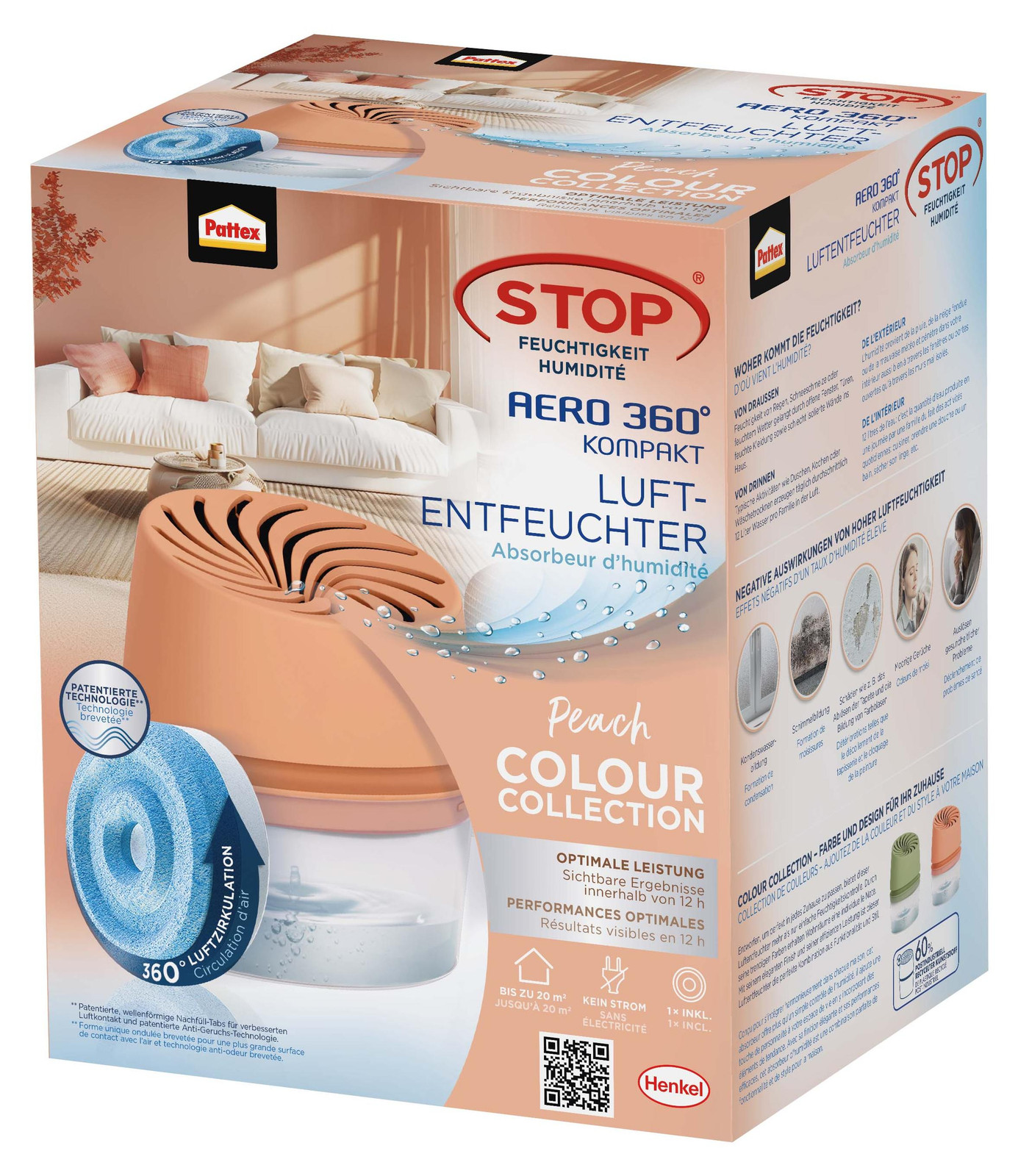 Pattex Aero 360 graden luchtontvochtiger, compact, perzikkleurig