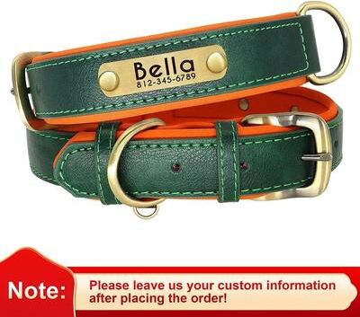 Uplift Picks Customized Personalized Dog Collar Soft Padded PU Leather Collar With Engraved Nameplate green s (4 7kg)