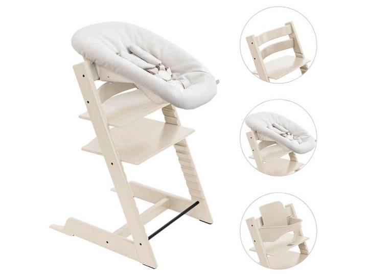 Stokke Hochstuhl-Set, Perlmutt, Holz, Buche, 87x65x46 cm, Fussstütze verstellbar, Sitzfläche verstellbar, höhenverstellbar, Bezug abnehmbar, Bezug waschbar, Baby- und Kindermöbel, Babyzimmer, Hochstuhl