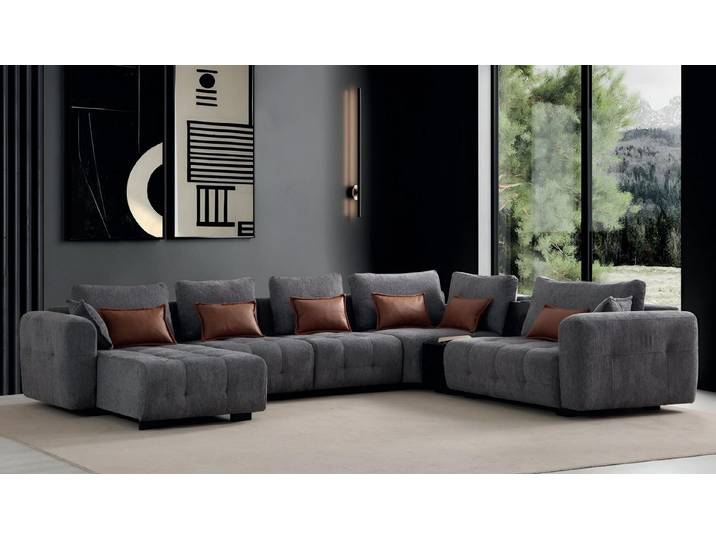 JVmoebel Wohnlandschaft Ecksofa U-Form in Grau mit Kissen und stabilem Rahmen, Made in Europa