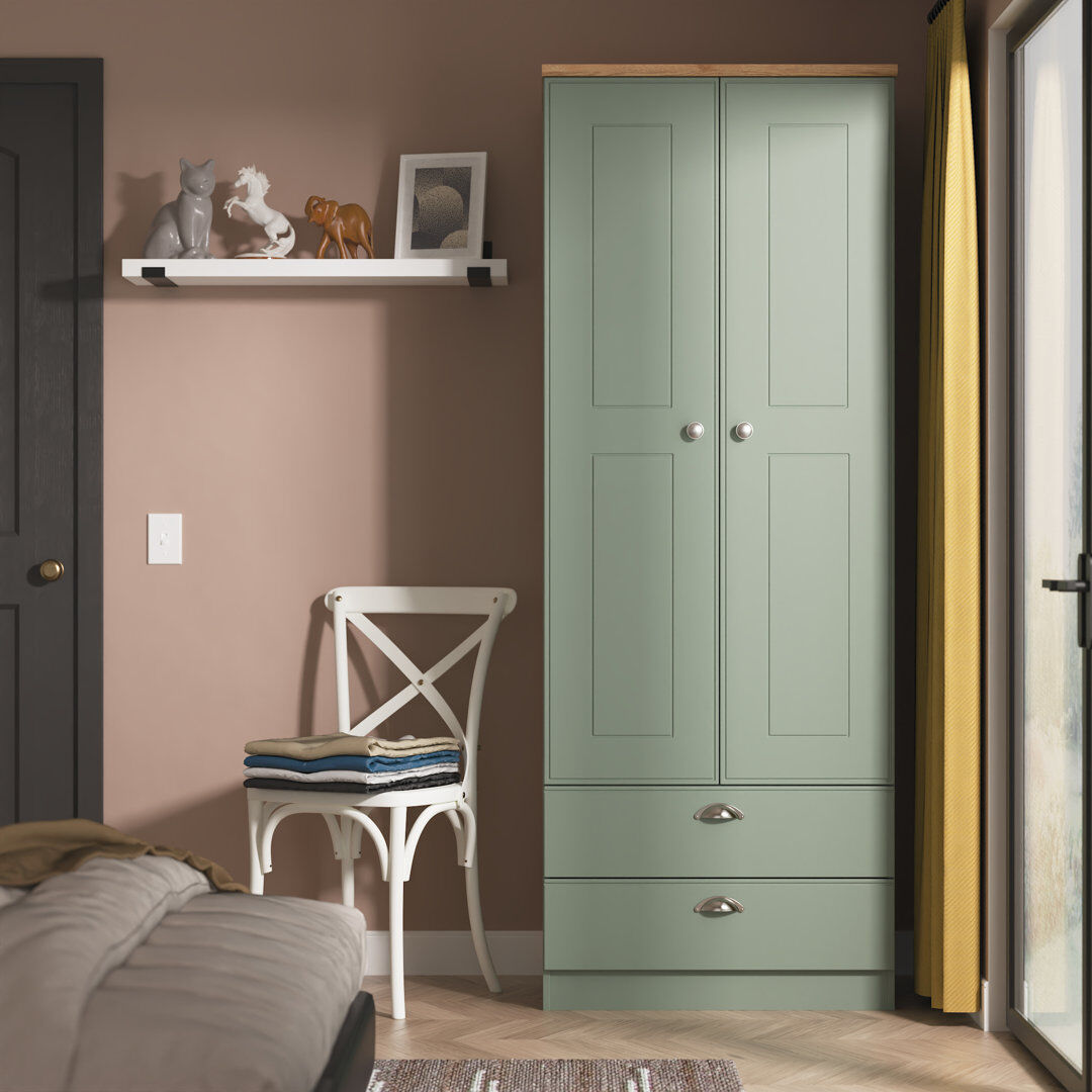 Lark Manor Conners Manufactured Wood Wardrobe Reed Green/Riviera Oak 196cm H X 74cm W X 53cm D
