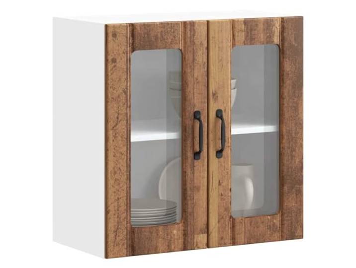KQWQERT Küchen-Hängeschrank Lucca Altholz-Optik Holzwerkstoff Glastür Wandmontage, Viel Stauraum, Pflegeleichte Oberfläche