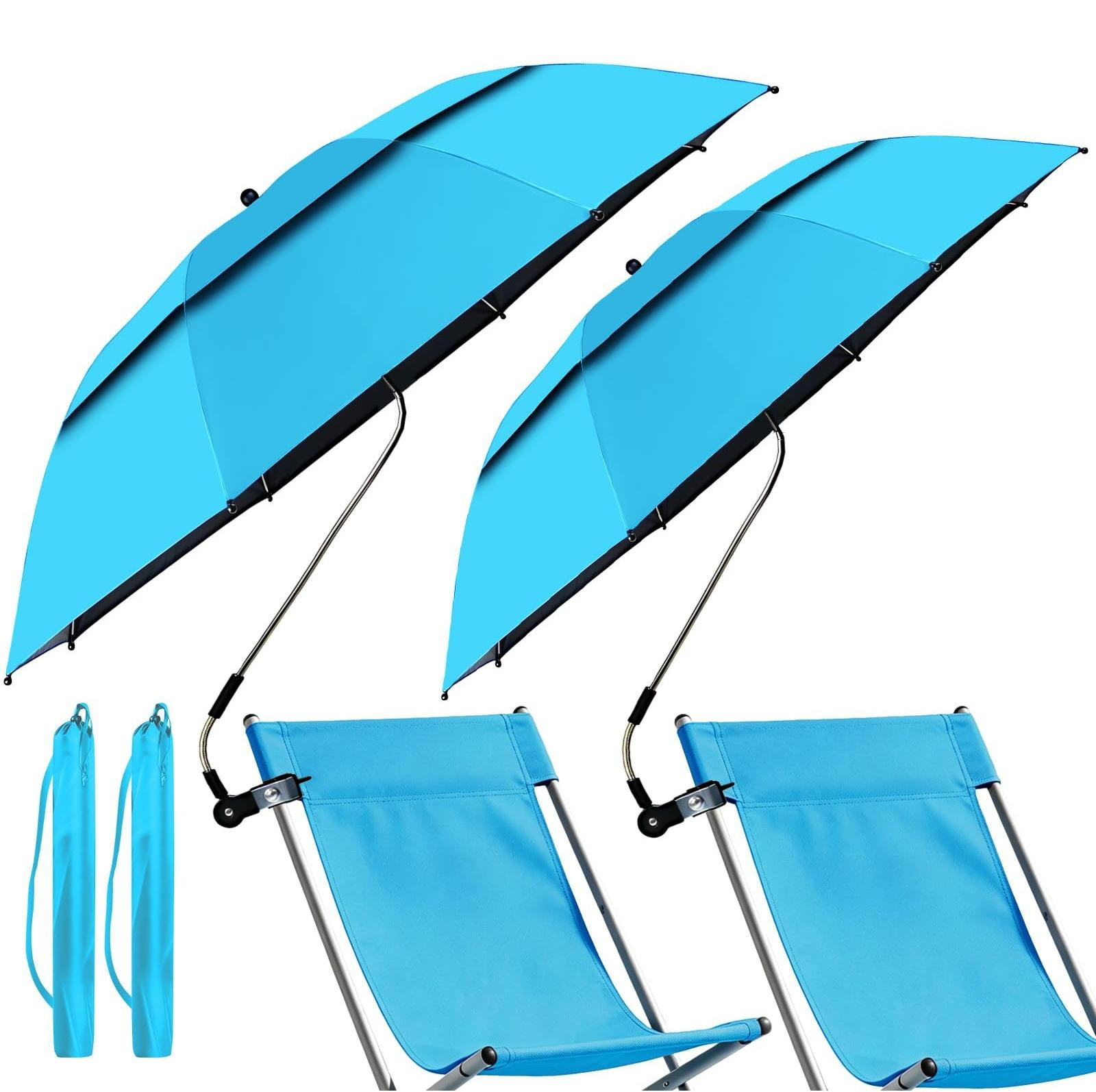 Merkloze Set van 2 Strandparasols met Klem - 360° Verstelbare Zonnebescherming