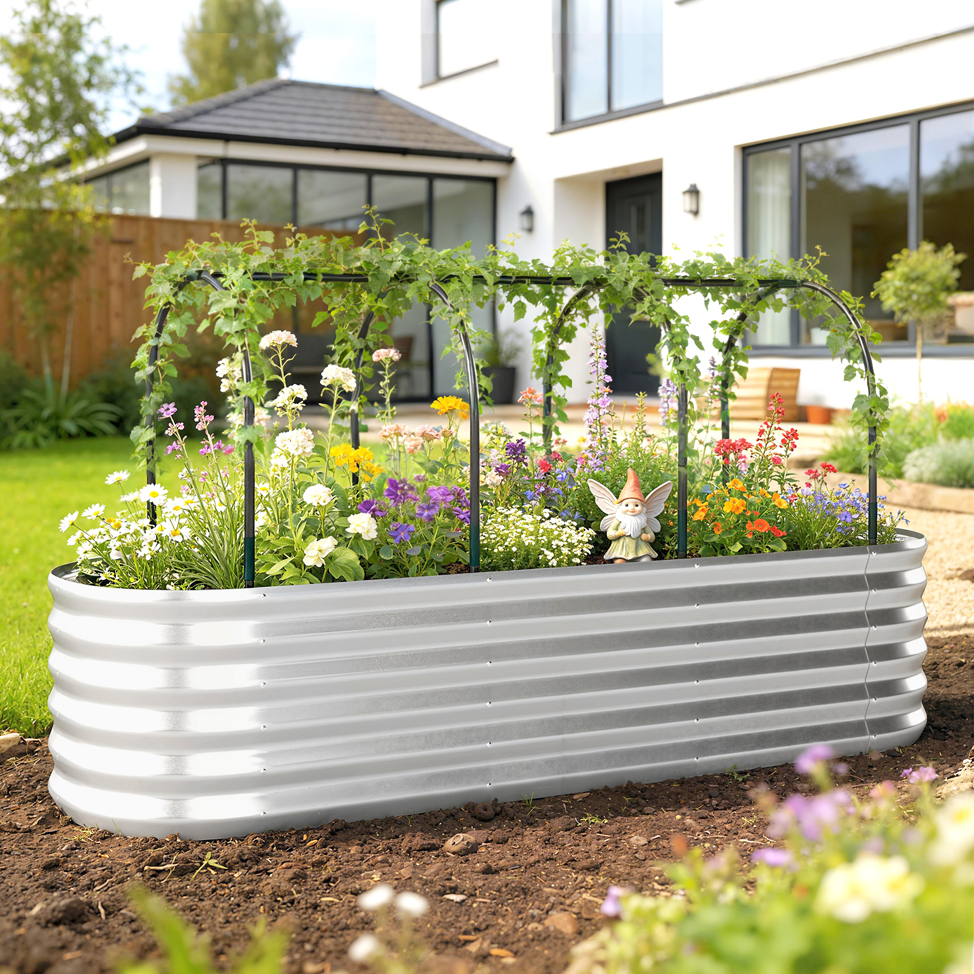 Outsunny Orto Rialzato e Fioriera con Graticcio e Serra, 200x60x103 cm, Argento   Aosom Italy
