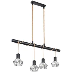 Vintage Pendellampe Deckenlampe schwarz Esszimmerlampe Gitter Hängeleuchte schwarz Käfig Design, 4x E27 Fassung, 100x15x120cm, Wohnzimmer Esszimmer