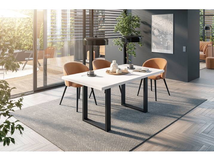 Esstisch Raghen 180 x 90cm Schwarz/Braun/Matt Weiß U-Form
