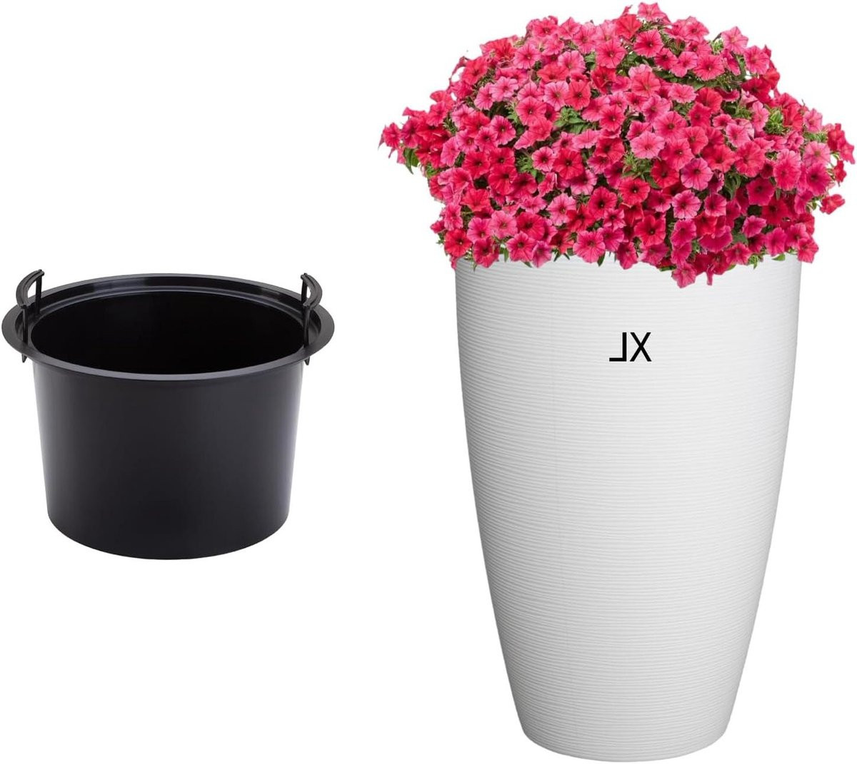 Witte ronde bloembak met uitneembaar inzetstuk, Hoogte: 48 cm