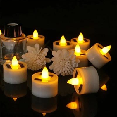 Uplifted Finds Solar Powered Outdoor Waterproof LED Tea Light Candles Rechargeable Flameless Flickering Lights For Garden Patio And Hom 4 Pcs warm Light