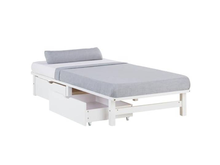 Homestyle4u Massivholzbett 90x200 Weiß mit 2 Schubladen & Matratze Einzelbett aus Kiefer im Palettenbett-Design – inkl. Rolllattenrost & Komfortschaummatratze H2