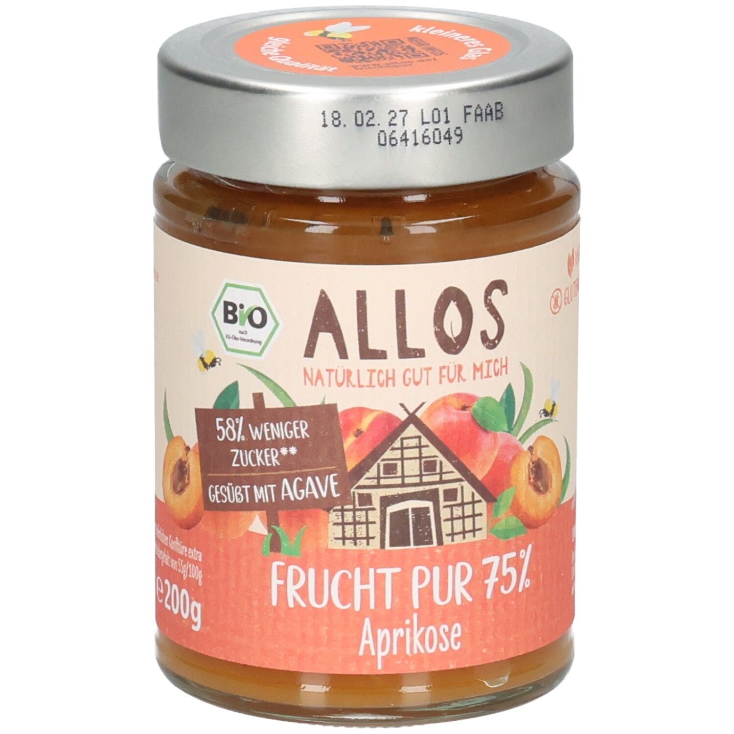 Allos Bio Frucht Pur 75 %, Aprikose 200 g Gelee