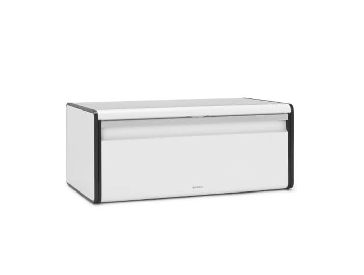 Brabantia Klappbrotkasten - Große Aufbewahrungsbox für Brot, Bagels, Brötchen - Platzsparendes Design mit flacher Oberseite - Zur Wandmontage geeignet - Weiß