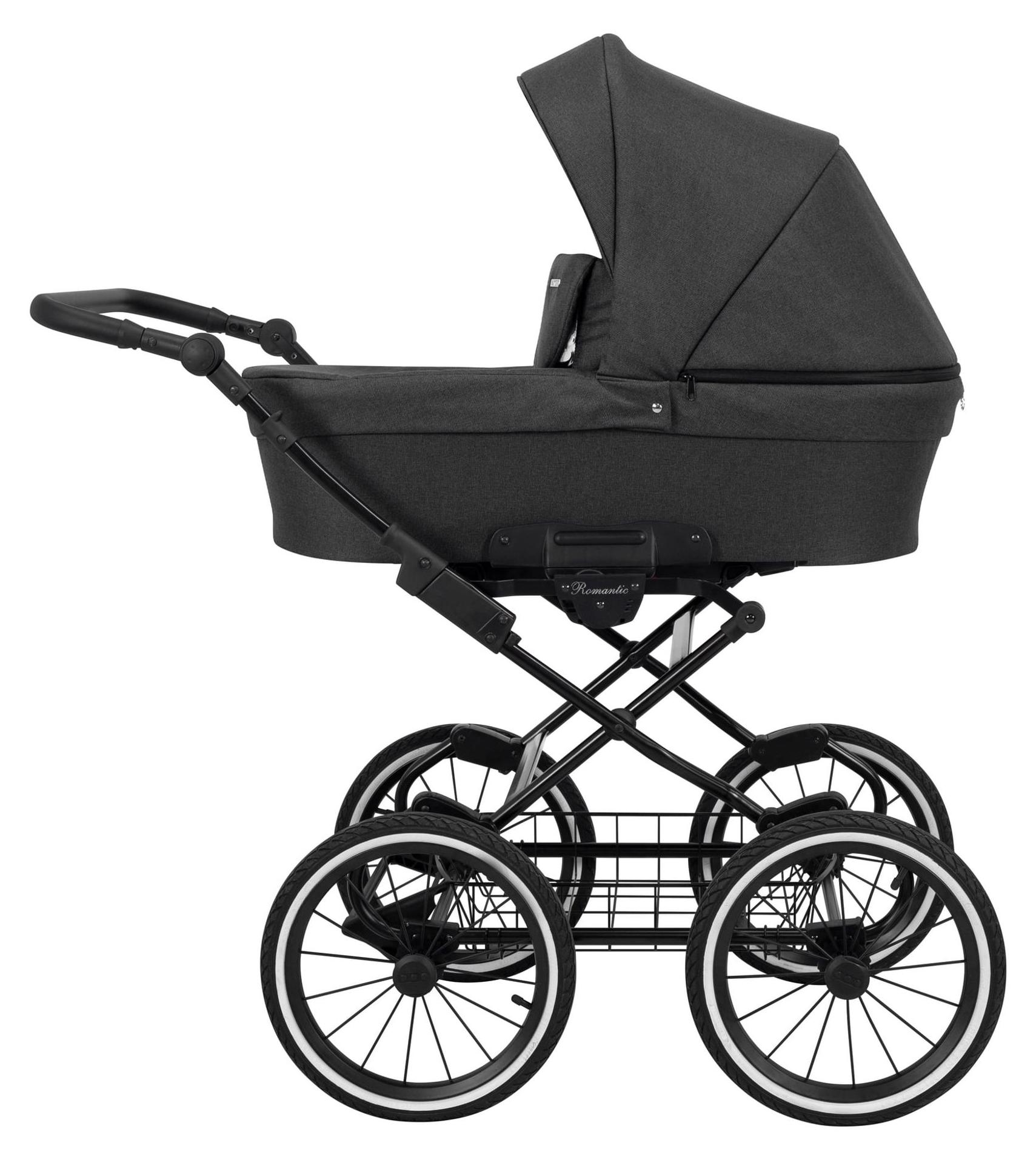 Kinderwagen Kunert Romantic mit Babywanne - Schwarzer Rahmen - Farbe: Anthrazit
