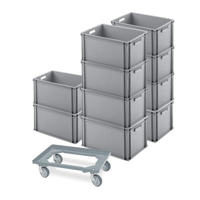 BRB 10 Eurobehälter 600x400x320 mm, grau + GRATIS Schwerlast-Transportroller
