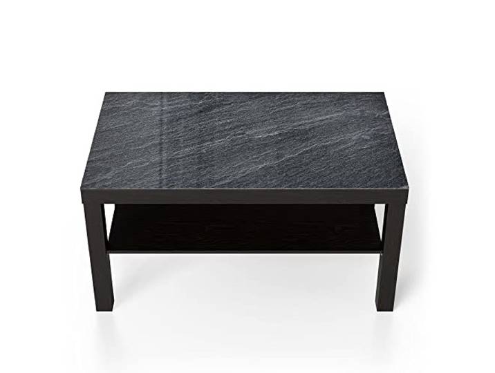 DEQORI Glastisch schwarz groß 90x50 cm Motiv Klassischer Schieferstein ausgefallener Beistelltisch aus Glas Hochglanz Couchtisch fürs Wohnzimmer moderner Couch Tisch mit Design