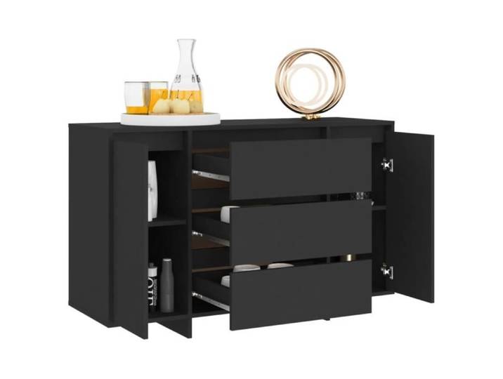 JIM - MEUBLE ENFILADE - Buffet avec 3 tiroirs Noir 120x41x75 cm Aggloméré(9769)