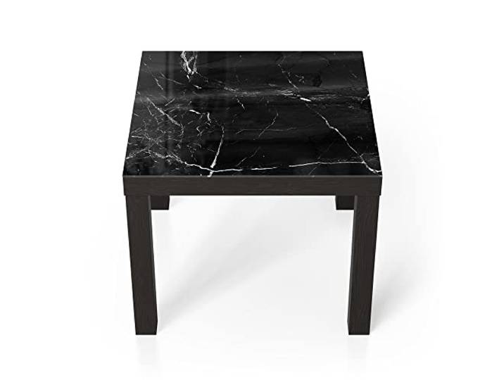 DEQORI Glastisch schwarz klein 55x55 cm Motiv Marmoradern im Detail ausgefallener Beistelltisch aus Glas Hochglanz Couchtisch fürs Wohnzimmer moderner Couch Tisch mit Design
