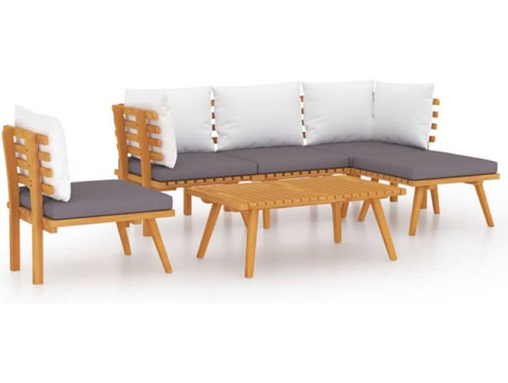 vidaXL - 6-delige - Loungeset - met - kussens - massief - acaciahout