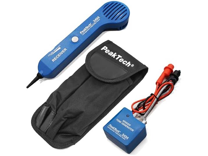 PeakTech P 3434 kabelzoeker voor leidingen en telefoonkabels met doorgangsmeter en geluidssignaal, krokodillenklemmen, RJ45, RJ11, LAN-netwerk, kabeltester, kabelzoeker, leidingdetector, wire tracker