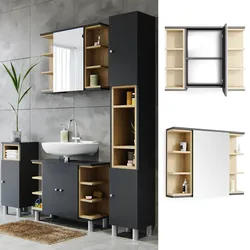 Vicco Spiegelschrank Aquis Spiegel Badspiegel Wandspiegel Bad Eiche Anthrazit