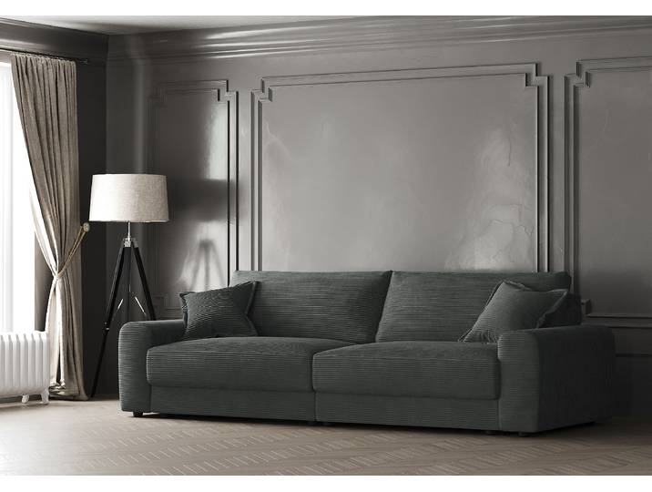 home24 XXL-bank grijs/zwart Corduroy Zuri 278 x 93 x 112cm modern