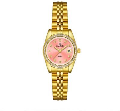 Inspired Deals Elegant Women's Dress Watch With Rhinestone Bezel Steel Band Analog Wristwatch And Date Calendar gold Pink