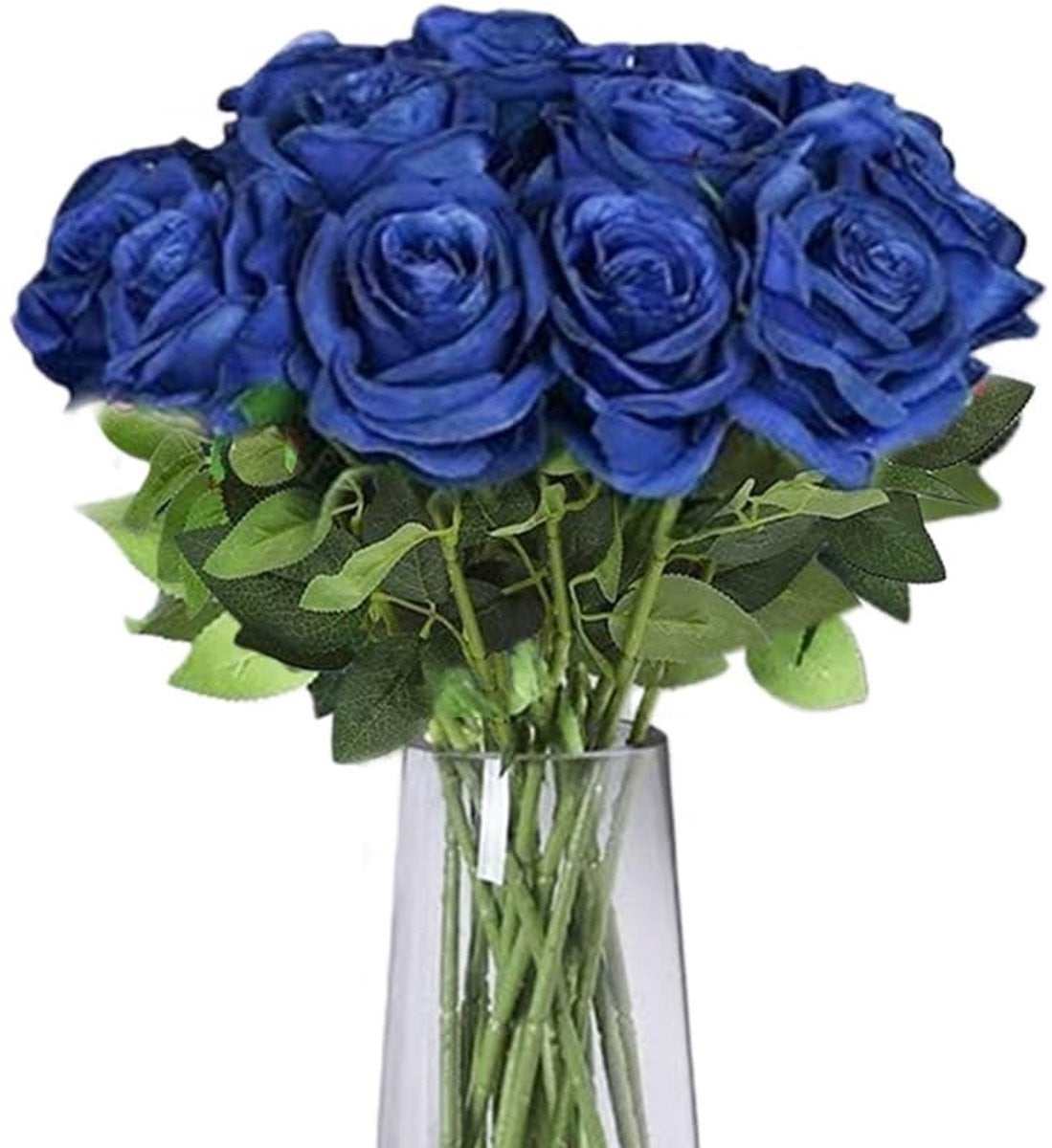 Dailygoods Kunstrozen 12 stuks - Donkerblauw - Realistische kunstbloemen