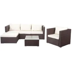 Décoshop26 - Gartenmöbelset: Sofa Loungetisch braunes Polyrattan und cremefarbene Kissen 04_0004227