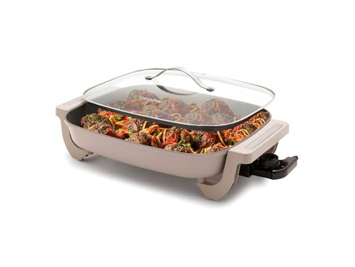 GreenPan Fortschrittliche 30,5 x 38,1 cm elektrische Pfanne mit Deckel, 7 QT Kapazität für Familienmahlzeiten, gesunde Keramik-Antihaftbeschichtung, PFAS-freie Beschichtung, Braten, Sautieren,