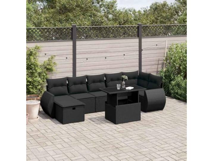 YUTAASU 8-TLG. Poly Rattan Sofagarnitur Schwarz Mit Kissen