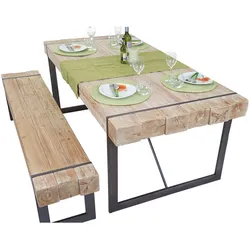 Esszimmergarnitur MCW-A15, Esstisch + 1x Sitzbank, Tanne Holz rustikal massiv MVG-zertifiziert ~ naturfarben 200cm