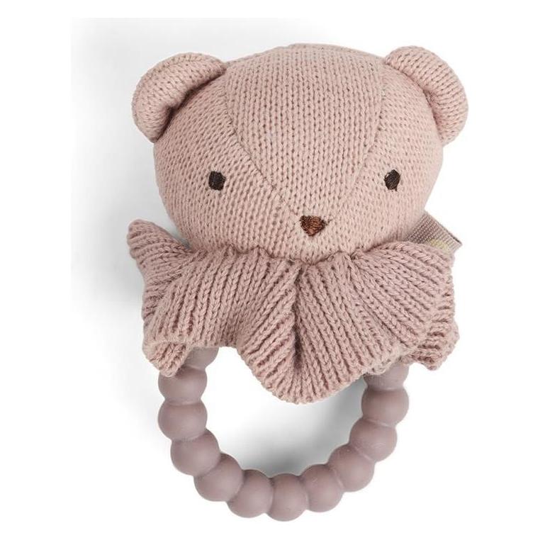 Smallstuff - Rattle, bear face on silicone ring, soft rose (40008-92) (40008-92)
