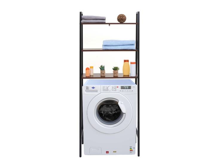 Standregal HWC-K82, Badregal Waschmaschinen-Regal Leiterregal, Industrial Metall Holz 155x64x25cm Braun