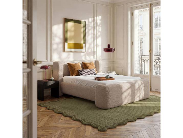 HABITAT - Ensemble lit 180 x 200 cm en tissu bouclette et matelas Hybride Excellence - Grège - Olbia