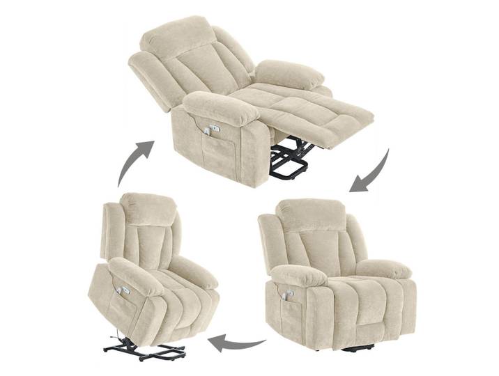 Flieks Massagesessel Elektrisch 8 Punkt Massage Heizung USB Beige, 95x107x94 cm, Wohnzimmer, Sessel, Massagesessel