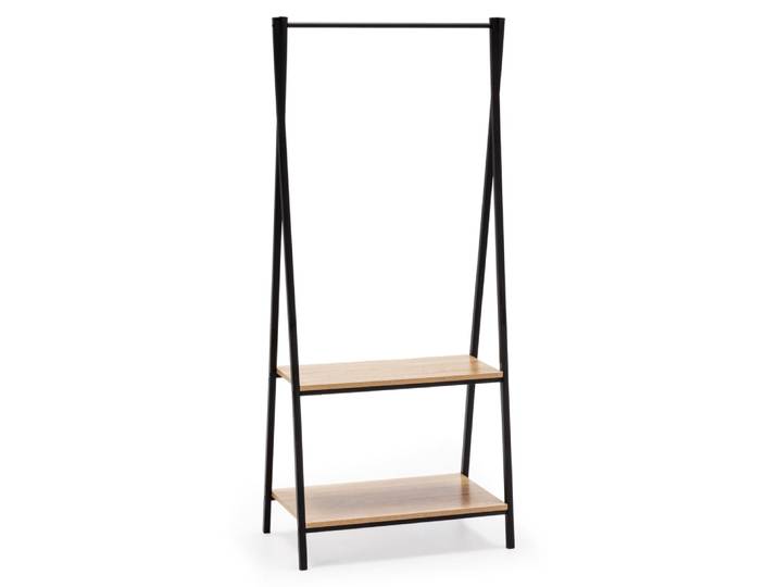 Portemanteau avec étagère 2 étagères 1 barre, coloris chêne/noir