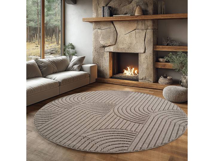 Teppich AYYILDIZ TEPPICHE HELIX 2201 , auch als Läufer und Rund erhältlich , beige, H:7mm Ø:80cm, Teppiche, Teppich, 3D-Effekt durch Cut-Loop-Webtechnik, Woll-Optik, Bouclé, Wohnzimmer