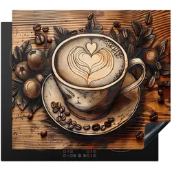 HERDABDECKPLATTE Kaffee - Vintage - Braun - Tasse - Holz Abdeckung Glaskeramikkochfeld 59x51 cm