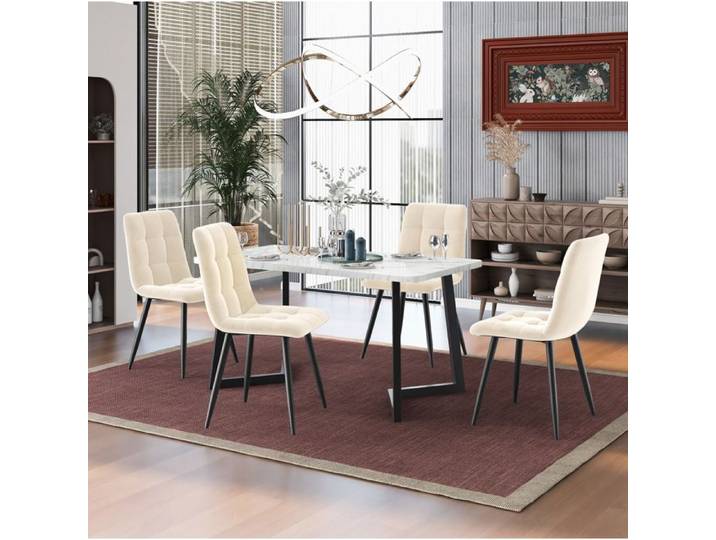 HOMVRA Ensemble table à manger 117 cm avec 4 chaises table rectangulaire aspect marbre velours beige