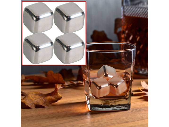 4er-Set Kühlsteine aus Edelstahl für Whisky & Co.