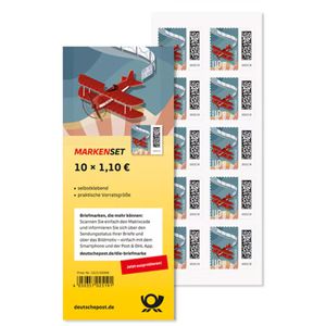 DeutschePost Briefmarken Set, 10 Stück à 1,10 EUR, Luftpost, Kompaktbrief, selbstklebend