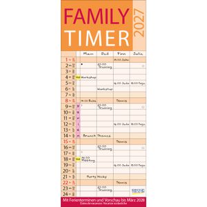 Korsch Familienplaner 239827 Family Timer Lifestyle, Jahr 2027, 1 Monat auf 1 Seite, mit 4 Spalten, 19 x 46cm