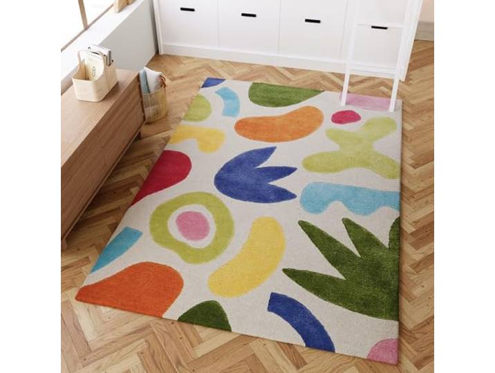 Wecon Home Kimi handgetufteter Kinderteppich, 110 x 170 cm, Creme beige Bunter, handgetufteter Kinderteppich mit fröhlichen Motiven für das Kinderzimmer