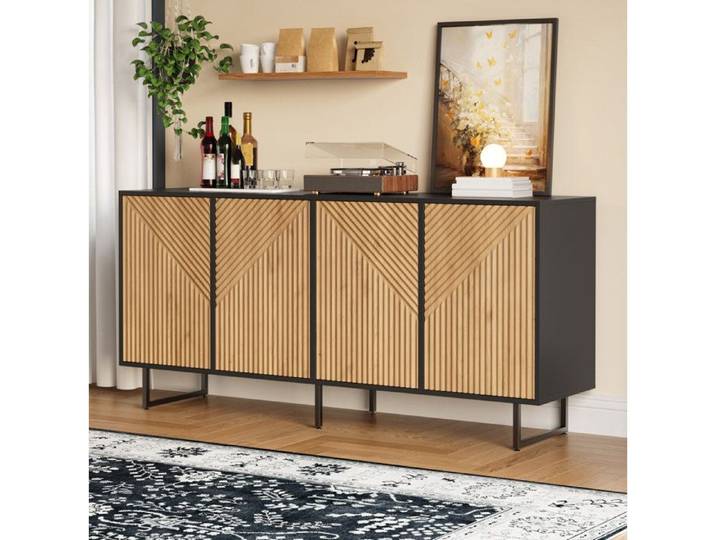 HOMVRA Buffet moderne 160x40x75 cm meube de salon avec 4 portes noir er naturel