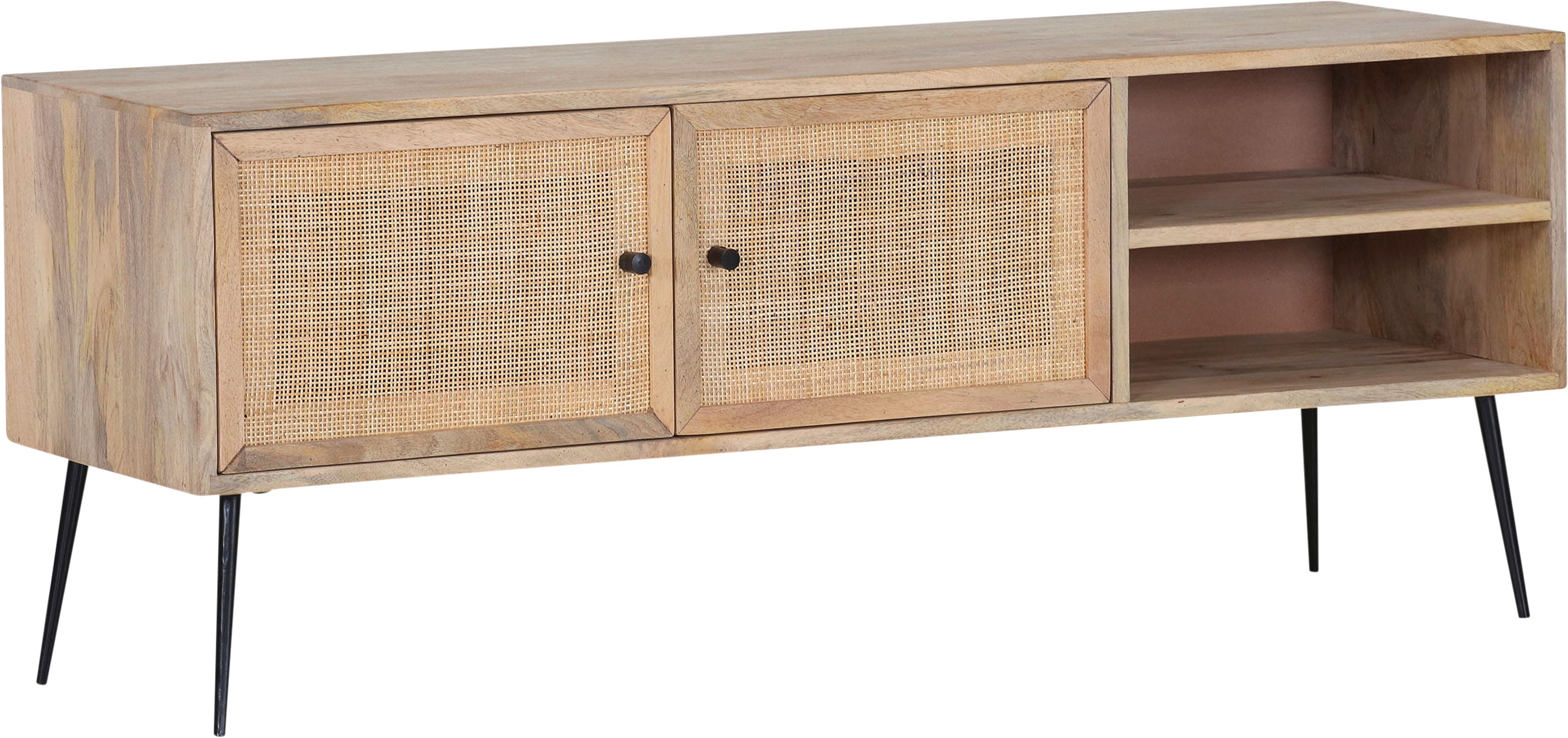 Lowboard GUTMANN FACTORY "Liam", beige (natur), B:140cm H:55cm T:42cm, Sideboards, Lowboard, Kommode mit Rattangeflecht